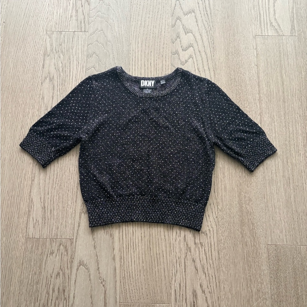 DKNY Black Beaded Knit Top